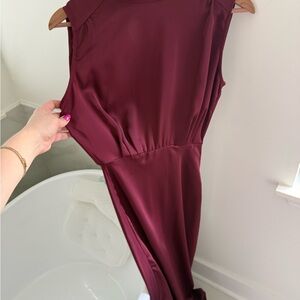 Lulu's Sleeveless Floor Length Wine Satin Dress